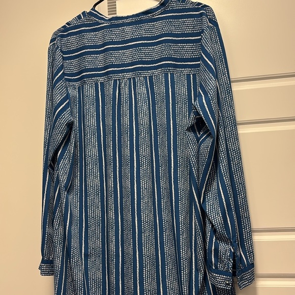 Riva blue pattern button kaftan Ls shirt dress Sz L - Picture 8 of 9